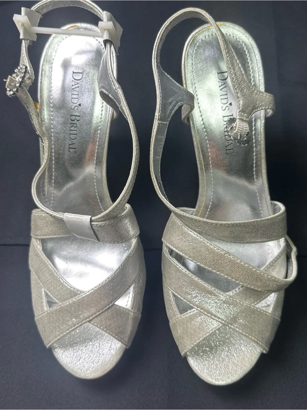 David's Bridal Silver Metallic Open-Toe Slingback Heels